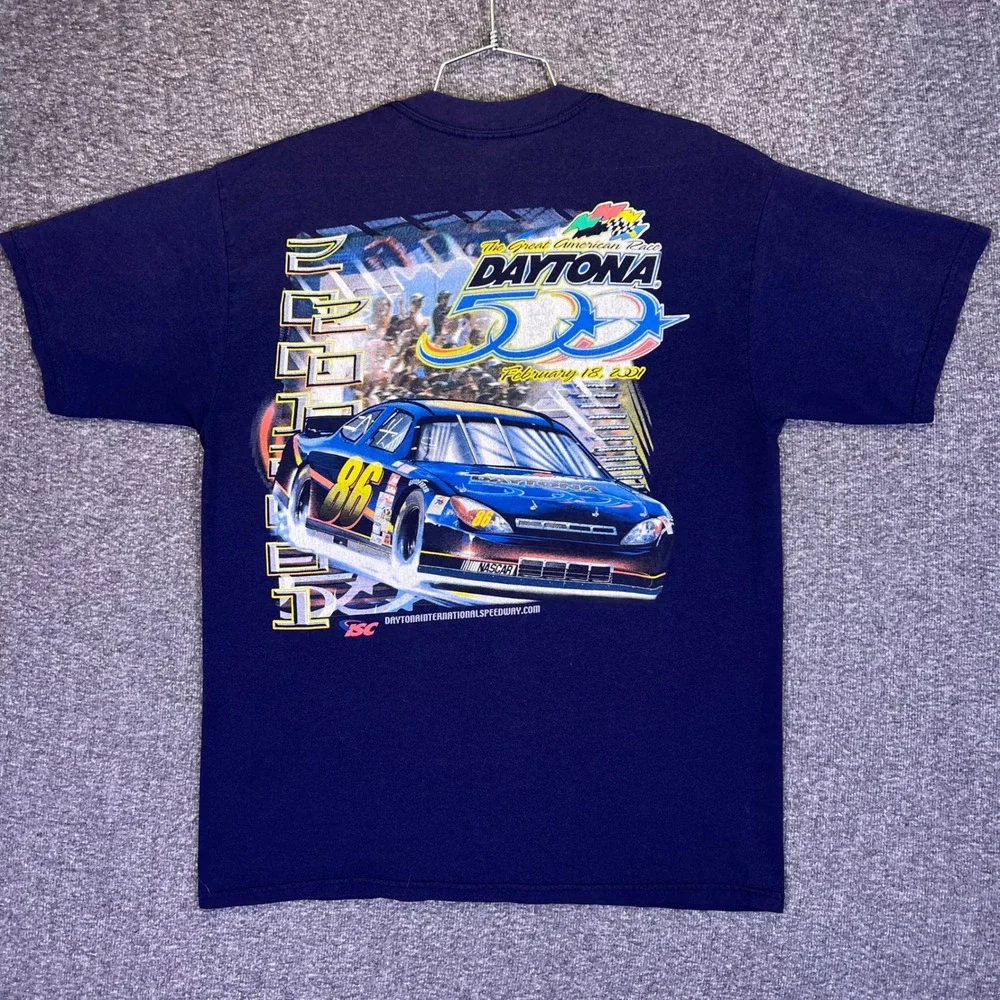 Daytona 500 Shirt Mens L Navy‎ Blue Vintage 2001 Racing Pocket Graphic Tee